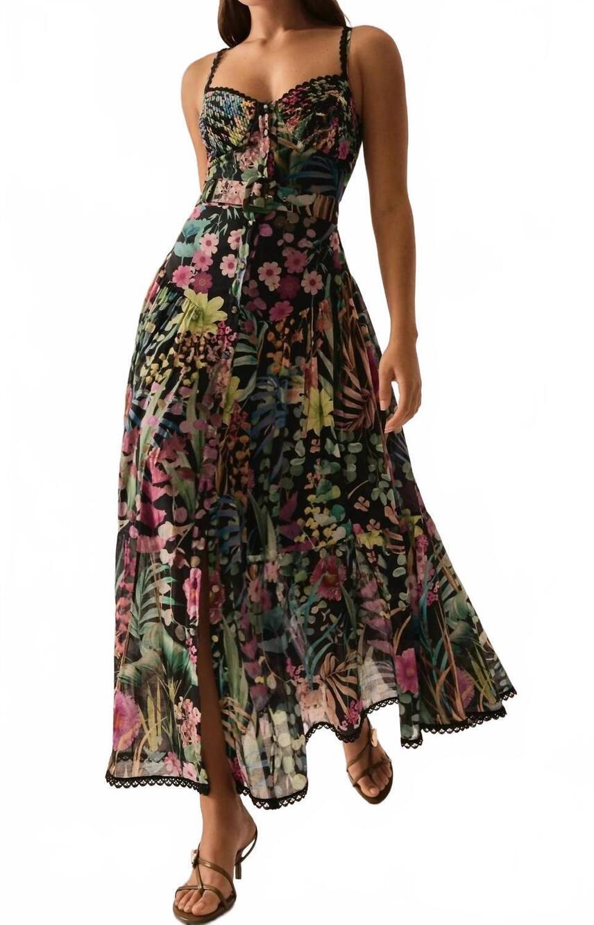NEW CHARO RUIZ cael long dress in black lagoon